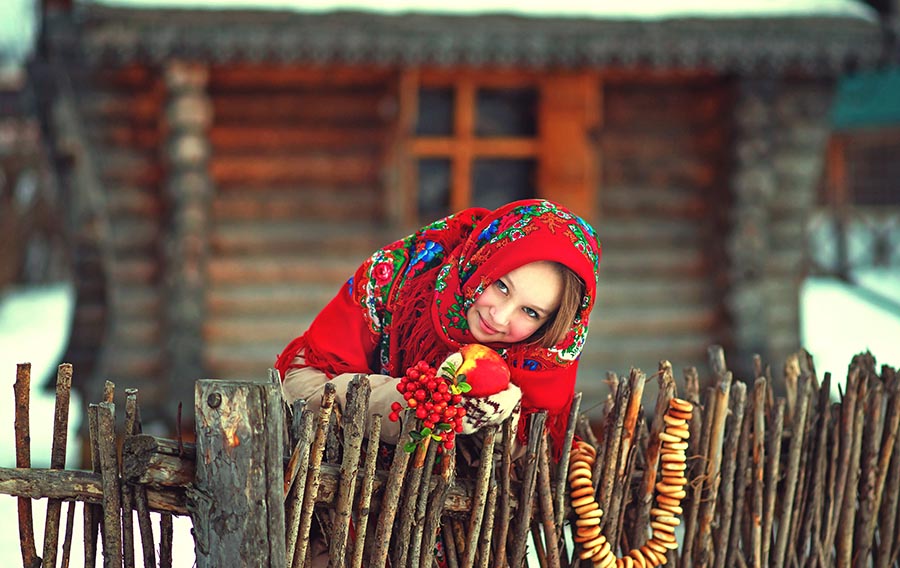 Sexy girl Women in Slavic costumes in Mudanjiang